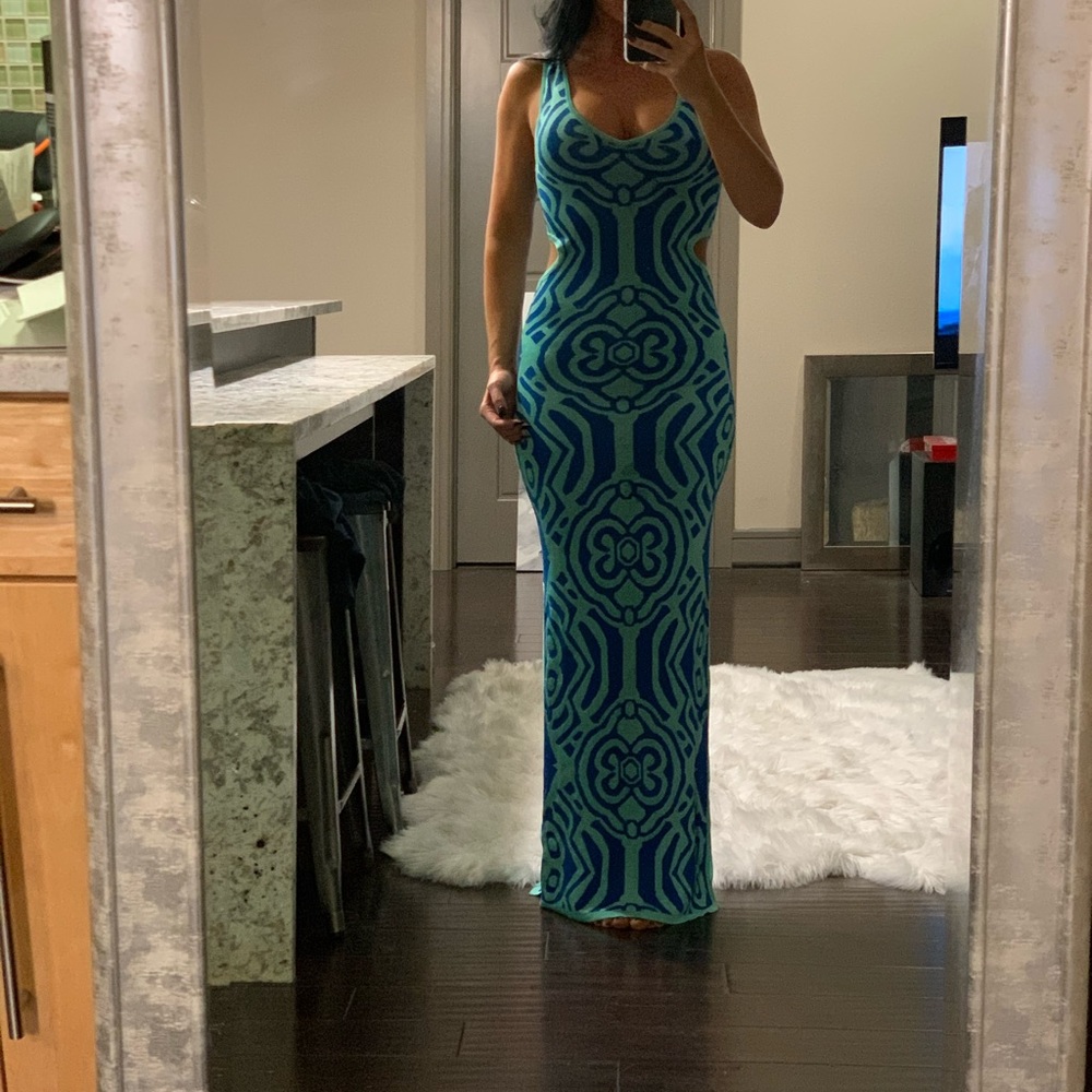 Deep Bodycon Maxi Dress w/ Cut Out Sides